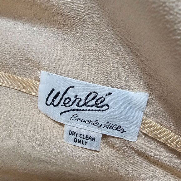 VTG 60s Werlé Beverly Hills Lace Chiffon Silk Gown 4 Champaign Flutter Princess - Picture 7 of 12